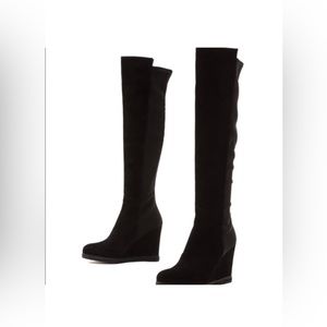 Stuart Weitzman Demiswoon Black Wedge Boots 7M SUEDE GREAT CONDITION 50/50 boots